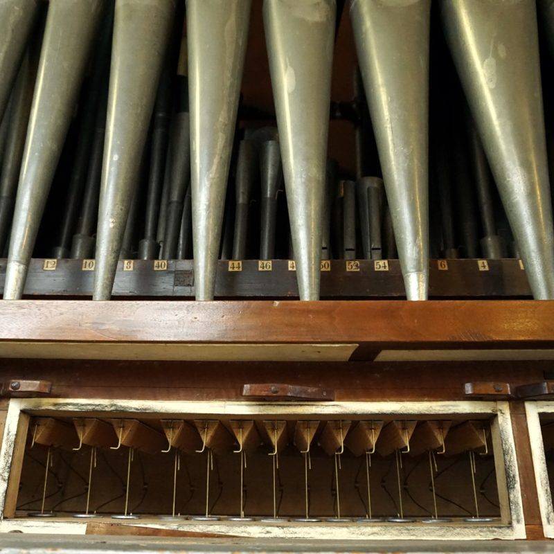 Biroldi organ: the main windchest open with its pallets